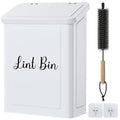 Magnetic Lint Bin for Laundry Room – Wall Mount Metal Dryer Lint Holder Trash Can with Lid, Laundry Organization, White