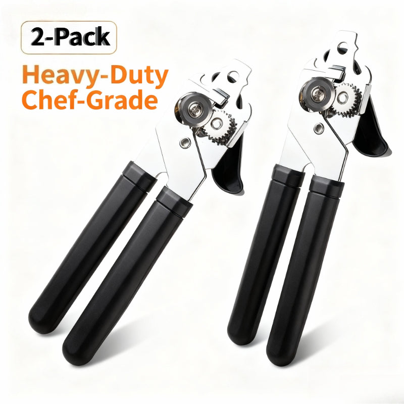 3-in-1 Stainless Steel Can Opener 2-Pack – Ergonomic Handle, Smooth Edge, Bottle Opener, Heavy-Duty Kitchen Tool for Home Cooks & Chefs