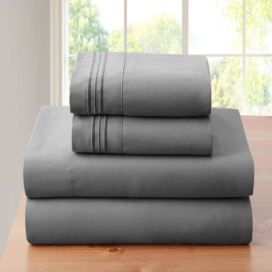 Bamboo Sheet Set 4-Piece 1800 Thread Count Deep Pocket – Soft Breathable Embroidered Bed Sheets Twin Full King, Wrinkle & Fade Resistant Microfiber Bedding Set