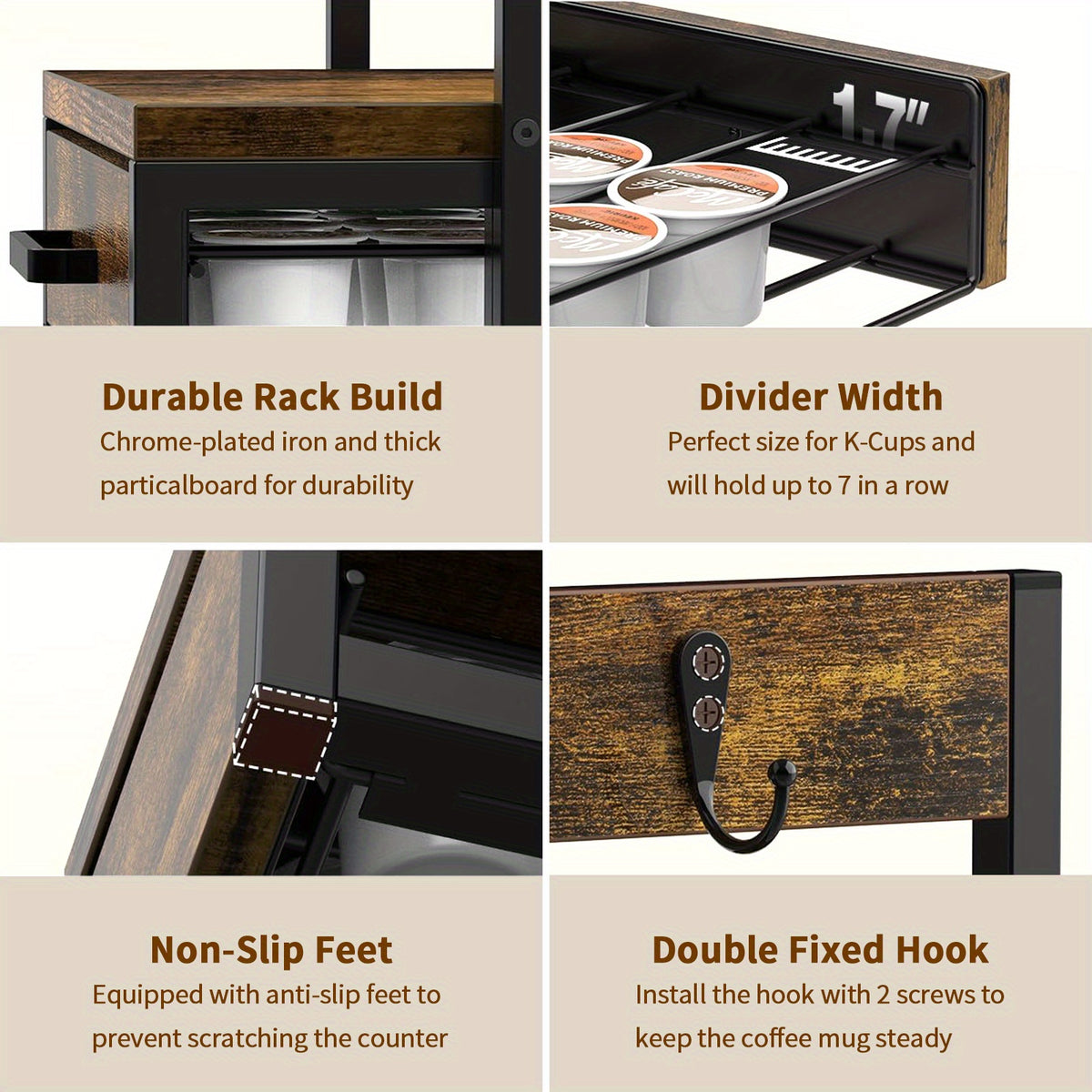 K-Cup Holder Drawer Coffee Pod Organizer for Counter with Mug Rack & Coffee Maker Stand – 35-Pod Capacity Kitchen Countertop Storage for Home & Office