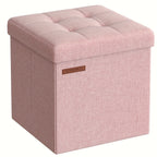Foldable Storage Cube Ottoman Footstool – 11.6" Hidden Storage, 286 lb Capacity, for Living Room Bedroom Dorm, Ink Black Dark Gray Jelly Pink
