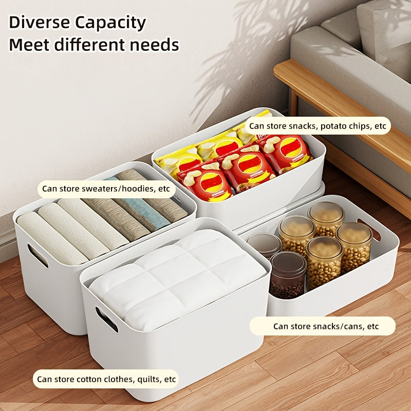 13-Inch Square Plastic Storage Bins 4-Pack with Handles Lid & No-Lid Options White Wardrobe Storage Box Set for Clothes Tools Closet Shelves – Premium Home Organization Containers