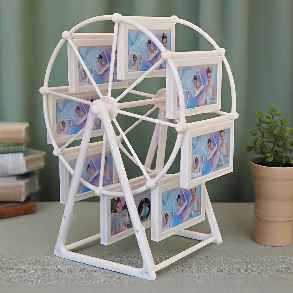 Rotating Ferris Wheel Photo Frame Vintage – 8 Slots for 4-Inch Photos, Spinning Desk Display, ABS Plastic, Unique Gift for Valentine’s Day, Birthday & Christmas, Living Room & Bedroom Decor