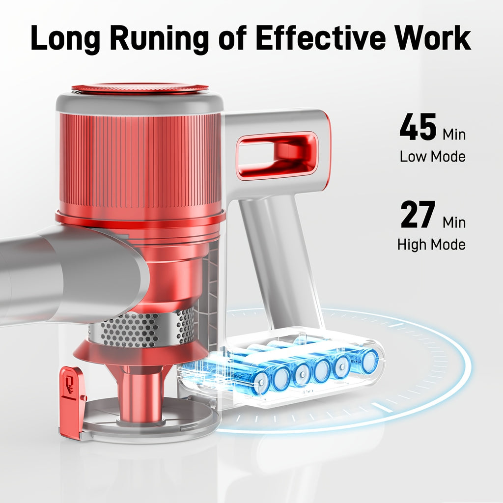 8-in-1 Cordless Stick Vacuum 65KPa with Detachable Battery Display – Lightweight Handheld Bagless Vacuum, 45-Min Runtime, 2200mAh for Hardwood Floors, Carpets & Pet Hair