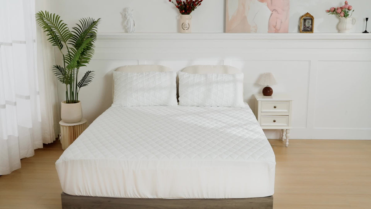 Waterproof Mattress Protector Deep Pocket 2 Pack – Quilted Breathable All-Season Fitted Bed Cover, Buy 1 Get 1 Free, Solid Color for Home & Hotel