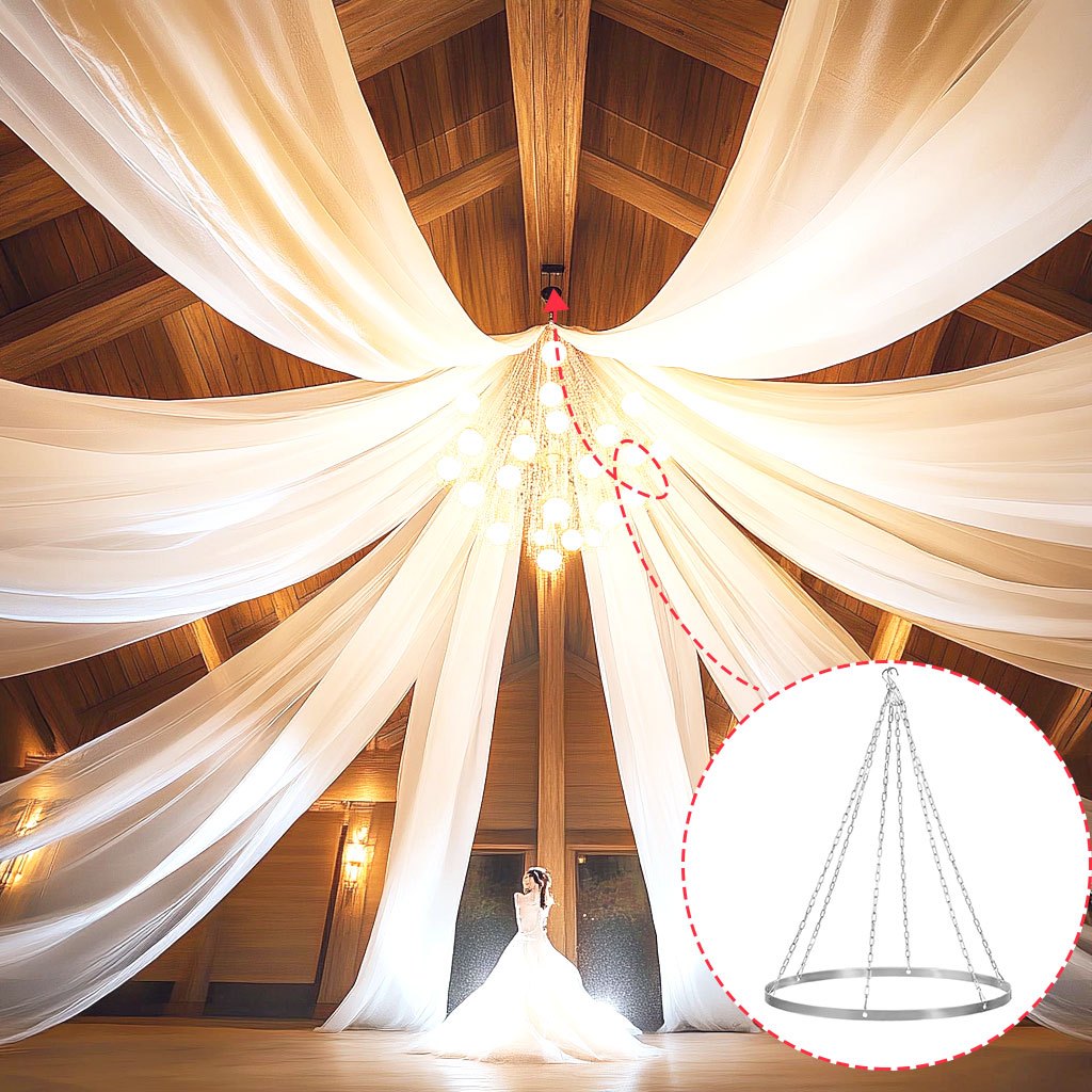 Ceiling Drape Hanging Kit Stainless Steel – Circular Ceiling Display Stand with Hooks & Chains for Wedding, Event, Stage & Gazebo Decoration