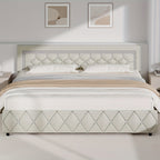 Upholstered Bed Frame with Diamond Tufted Headboard & Footboard – Faux Leather, Wooden Slats, No Box Spring Needed | Twin Full Queen King