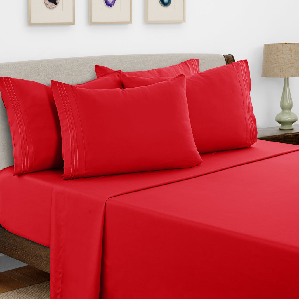 Brushed Microfiber Bed Sheet Set 6 Piece with Embroidered Pillowcases - Hotel Luxury Deep Pocket 16 Inch, Soft Breathable All Season, 24 Colors, Twin Twin XL Full Queen King Cal King