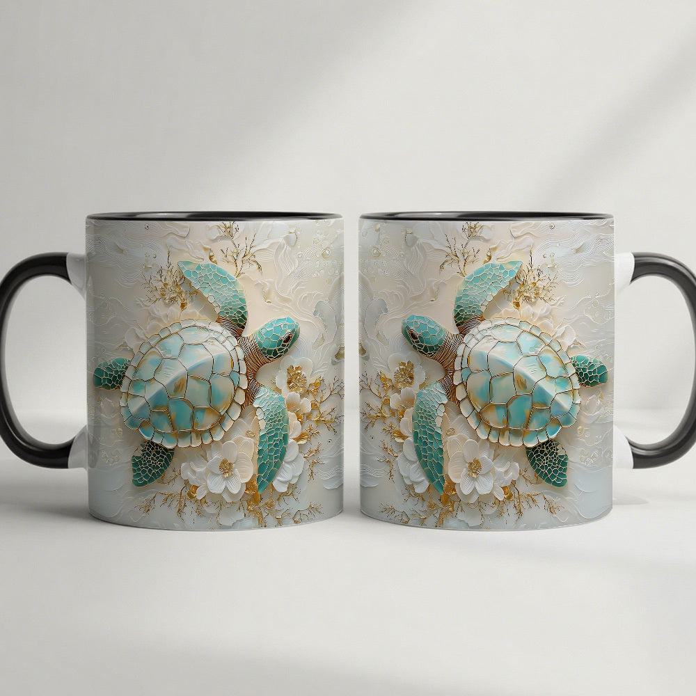 Sea Turtle Coffee Mug 11oz | Nautical Ocean Themed Ceramic Cup Gift for Ocean Lovers Birthdays Office Housewarming