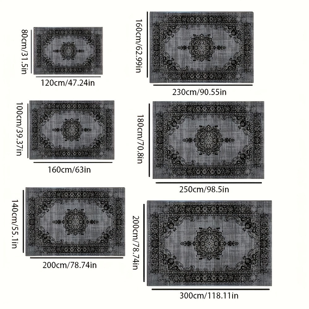 Bohemian Floral Velvet Area Rug – Machine Washable Low-Pile Carpet, Non-Slip Geometric Pattern Floor Mat for Living Room, Bedroom, Office & Cafe, 56x80 Inch