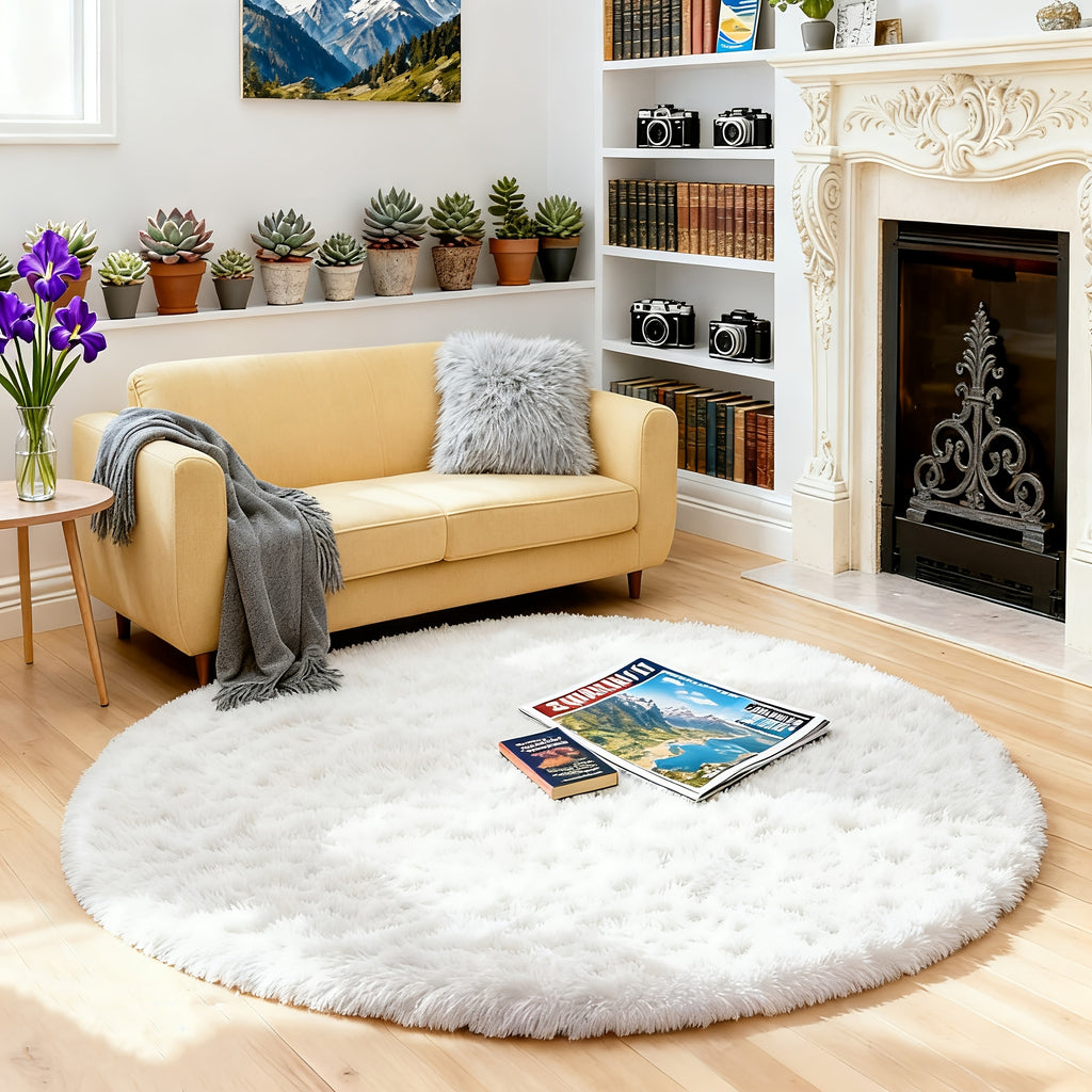 Tie Dye Round Area Rug Soft Plush Shaggy Circle Floor Mat Non-Slip for Living Room Bedroom Dorm – Boho Rainbow & Solid Colors 4x4 5x5 6x6 7x7 8x8 Ft | Home Decor Aesthetic