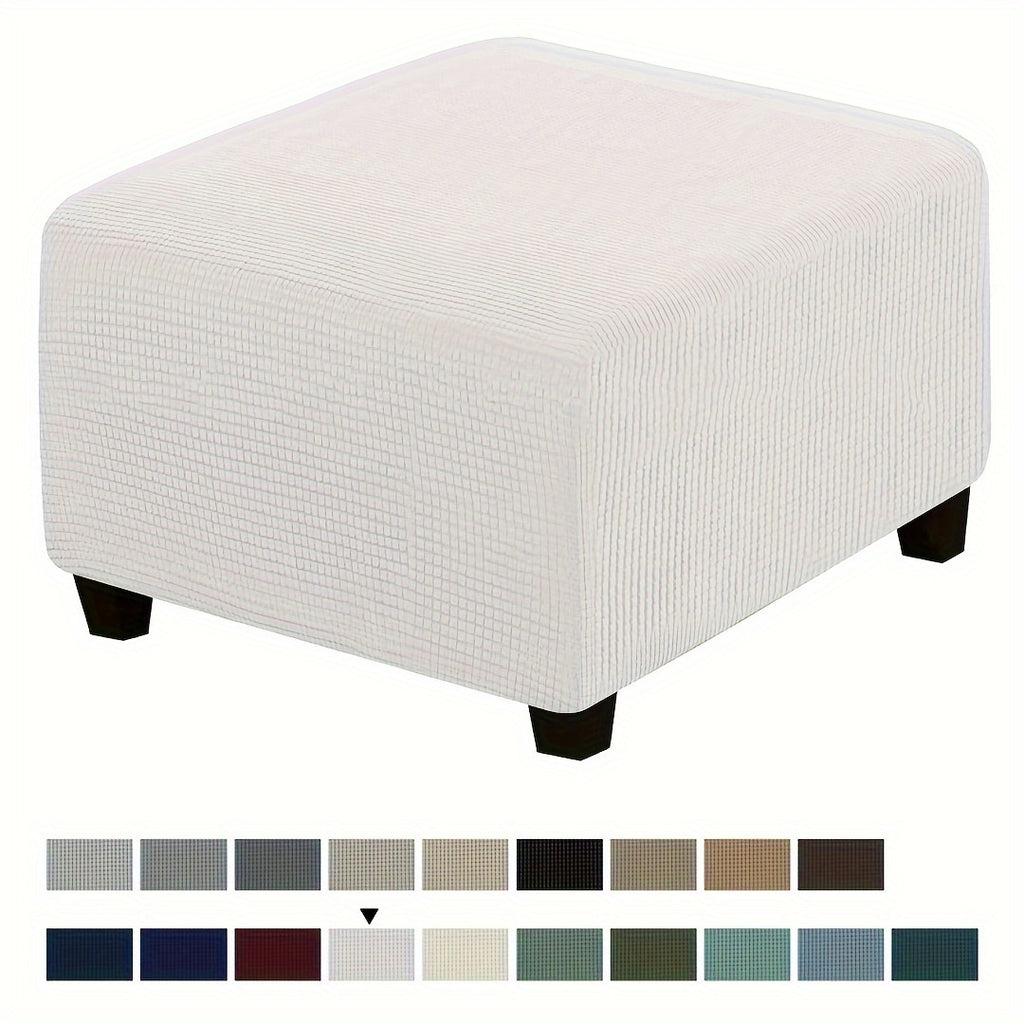 Stretch Ottoman Footstool Cover Elastic Square Slipcover – Grip Polyester Stretch Protector with Elastic-Band Closure, Machine Washable Footstool Cover for Home & Office, 1pc
