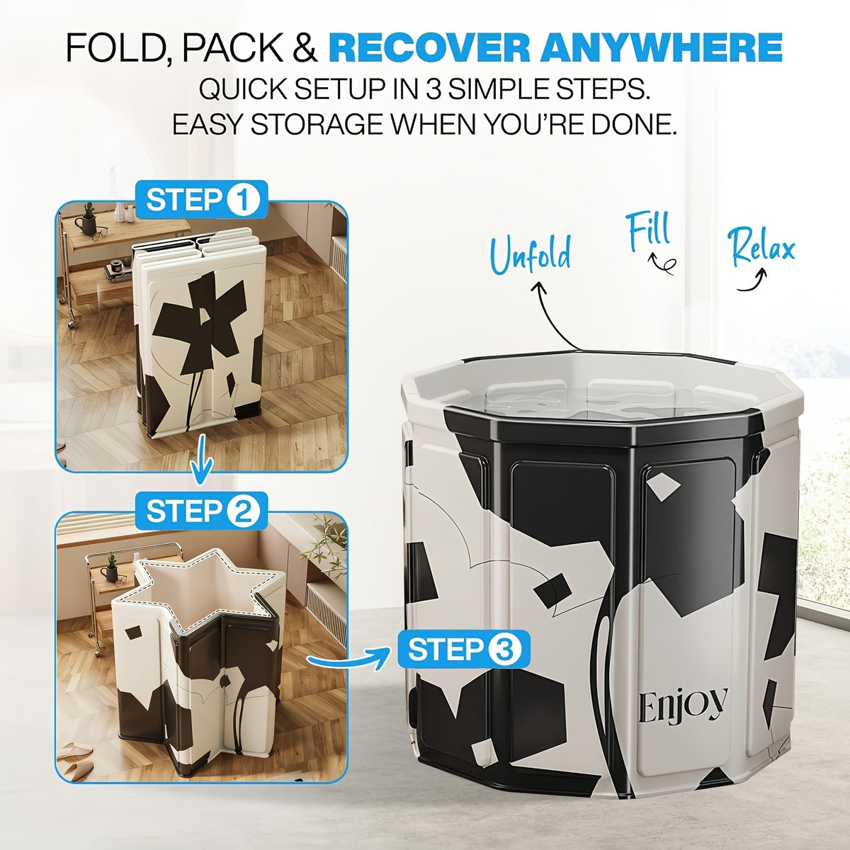 Foldable Adult Soaking Tub & Bath Barrel with Pillow & Drain Hose – Hot & Cold Full Body Soak, Non-Slip Portable Ice Bath Tub for Home, Travel & Small Spaces