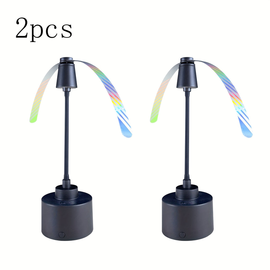 Food Guard Fly Repellent Fan 2-Pack Tabletop Holographic Blade Fly Fan with Ambient Light Battery Powered Foldable Portable for Picnic BBQ Party Camping Outdoor Indoor