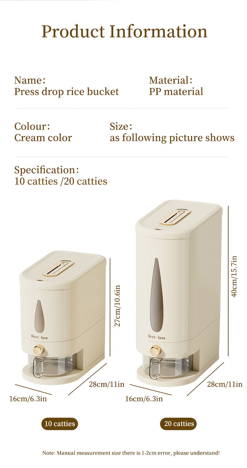 Large Capacity Rice Dispenser & Sealed Storage Box – Press-Type Measuring Cup, Moisture-Proof & Insect-Proof, for Rice, Flour, Coffee Beans, Legumes & Pet Food – 11LB & 22LB Options