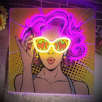 WOW Neon Sign Wall Decor with Curly Hair Girl – USB Powered UV Printed Neon Light for Bedroom, Bar & Party Decor, Single Color