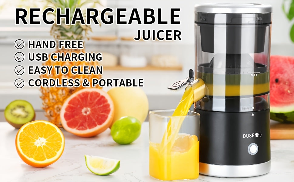 Rechargeable Electric Citrus Juicer USB-C – 45W Portable Juicer Machine for Orange, Lemon & Lime | BPA-Free | Includes Cleaning Brush | Black & Red
