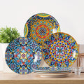 Bohemian Porcelain Dinner Plate Set of 6 - 10.5 Inch Large Serving Plates, Microwave & Dishwasher Safe, Elegant Ceramic Dinnerware for Daily Use, Parties & Gifting