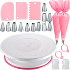 22pcs Cake Decorating Set with Rotating Turntable Stand - 12 Stainless Steel Piping Tips, Icing Spatula, 3 Scrapers & Pastry Bags, Complete Cake Decoration Kit for Home Bakers
