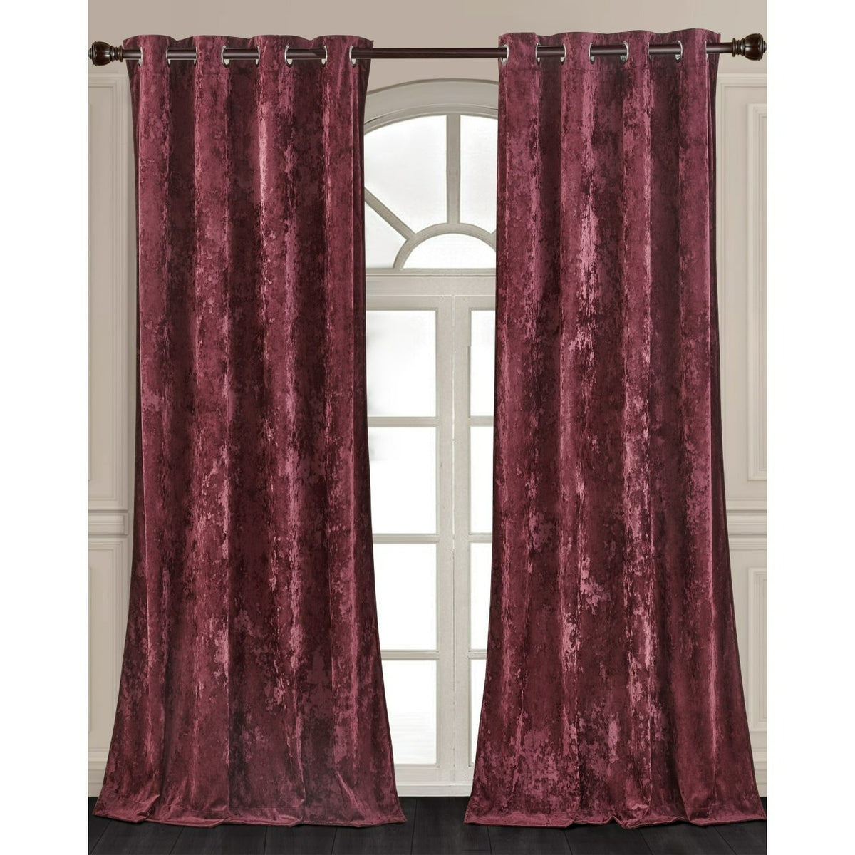 Luxury Distressed Crushed Velvet Curtains - 4-Piece Set (2 Panels + 2 Tiebacks), Grommet Top, Room Darkening | 10 Colors, 3 Sizes