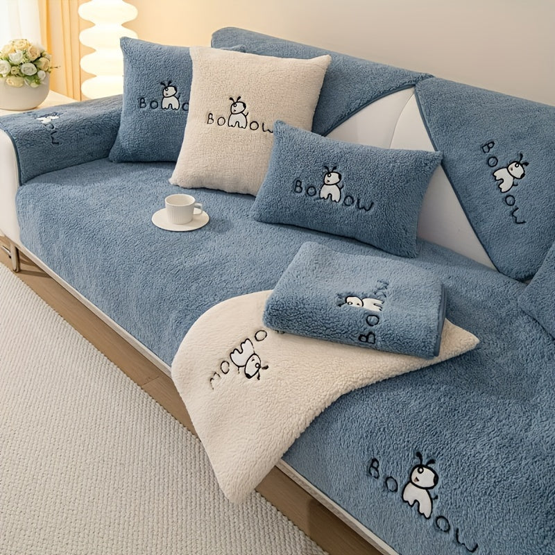 Cream Plush Sofa Slipcover Non-Slip – Thick Pet-Friendly Couch Protector Cover for 2 or 4 Seater Sofa, Living Room, Bedroom & Office Furniture