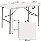 Folding Table 4ft 6ft Lightweight Portable Table Indoor Outdoor Picnic Camping Board Game with Carrying Handle Locks White