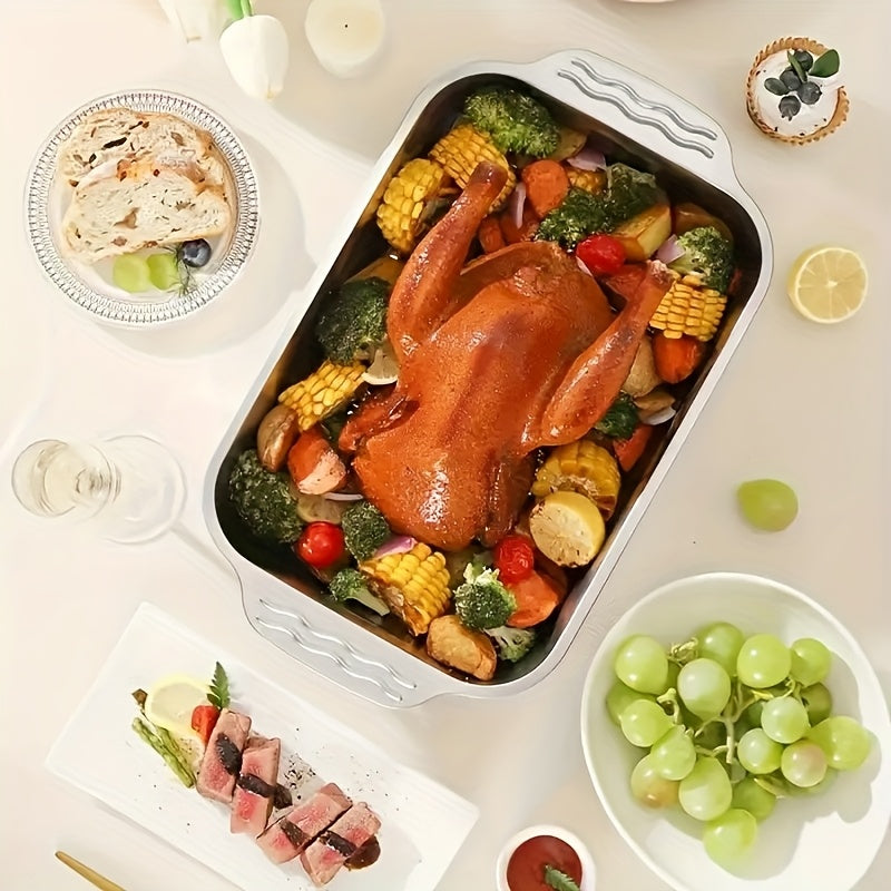 Nonstick Rectangular Baking Pans Set of 3 Stainless Steel with Lids – BBQ Roasting Pans for Outdoor Cooking, Holiday Entertaining & Self-Service Buffets