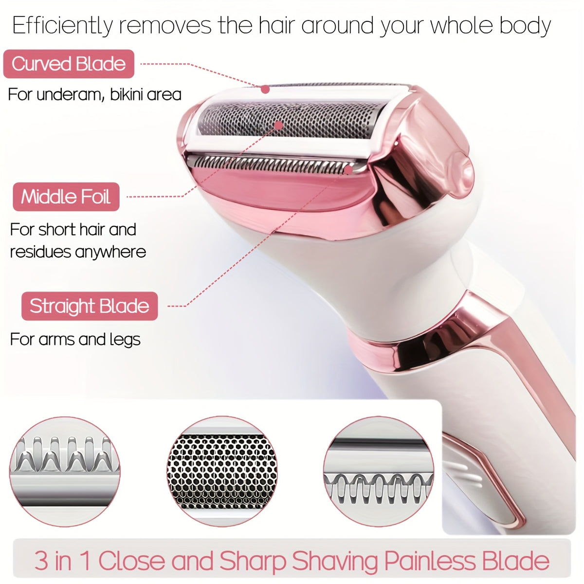 4-in-1 Electric Shaver for Women Rechargeable Grooming Kit Wet Dry Painless Lady Razor for Face Nose Legs Underarm Bikini Trimmer Luxury Gift Set