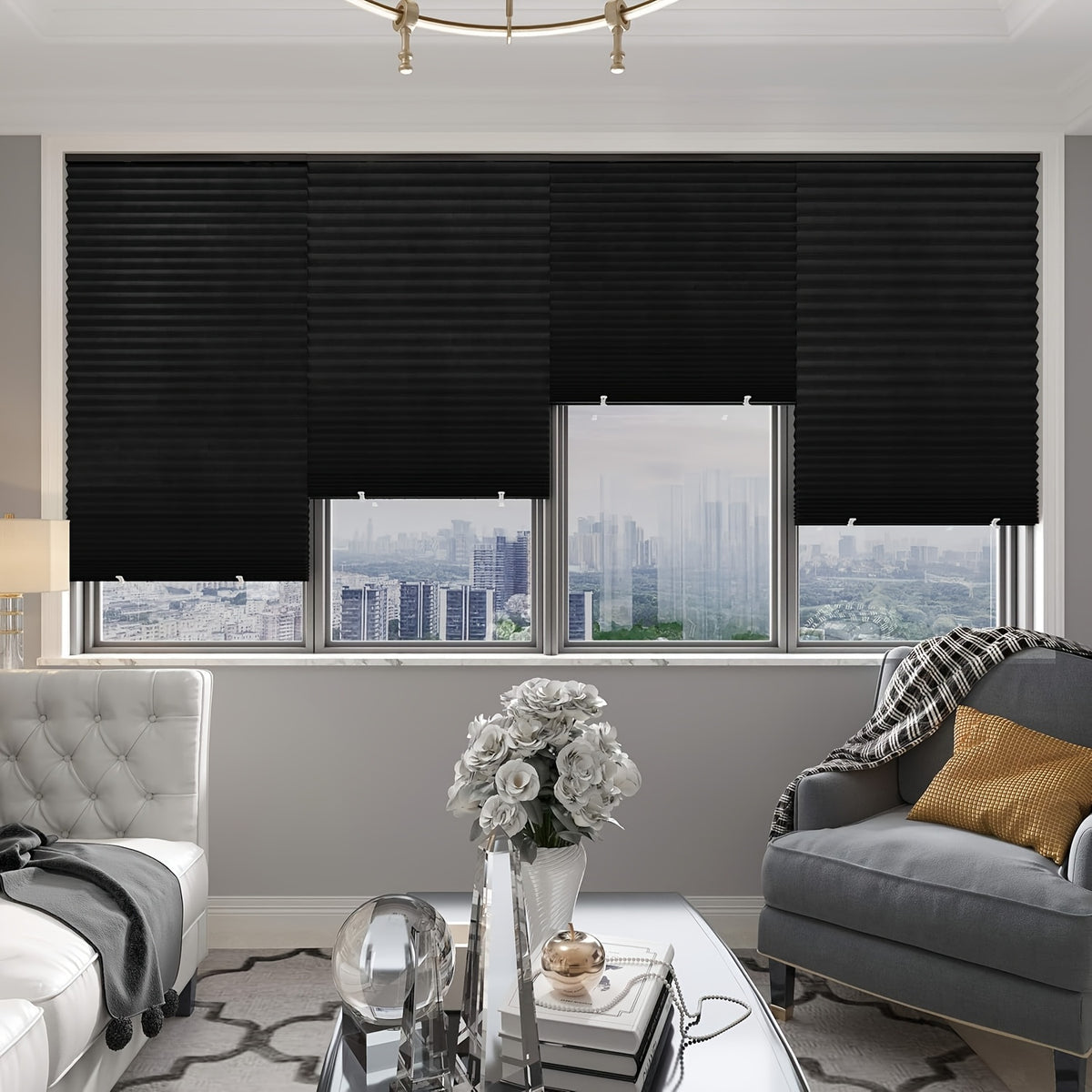 Blackout Pleated Paper Shades No Drill Cut to Size – 6 Pack Room Darkening Window Shades with 12 Clips, Temporary Portable Privacy Shades for Home, Travel & RV, Easy Install, 36"W × 72"H