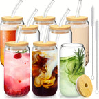 Can Shaped Glass Cups Set 18.6oz 550ml with Lids Straws & Cleaning Brush - Iced Coffee Boba Tea Smoothie Cola Drinking Glasses Gift for Women Men Girls | Nuvia Haven