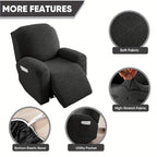 Stretch Recliner Chair Covers 4-Piece Set Non-Slip Elastic Bottom Slipcovers for Reclining Chair – 92% Polyester Polar Fleece Furniture Protector for Living Room Pet Scratch Stain Protection