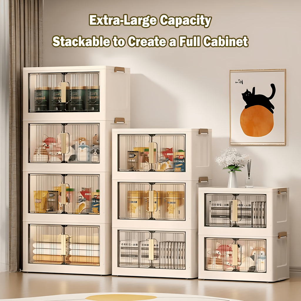 29.2" Wide Extra Large Collapsible Storage Cabinet 4/5-Tier – Stackable Plastic Bins with Lids & Wheels, Foldable Organizer System for Closet, Bathroom, Home, Office & Dorm