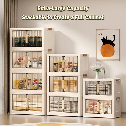 29.2" Wide Extra Large Collapsible Storage Cabinet 4/5-Tier – Stackable Plastic Bins with Lids & Wheels, Foldable Organizer System for Closet, Bathroom, Home, Office & Dorm