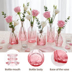 Pink Teardrop Glass Bud Vases 12/36pcs – Vintage Carved Glass Flower Vases for Wedding Decoration, Bridal Shower, Home Table Flower Arrangements & Party Favors