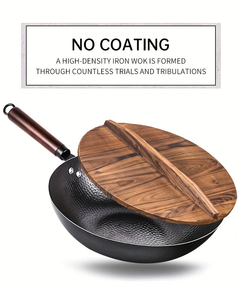 Carbon Steel Wok with 11-Piece Cookware Accessories 12.6 Inch Chinese Stir-Fry Pan Flat Bottom Induction Electric Gas Halogen All Stoves