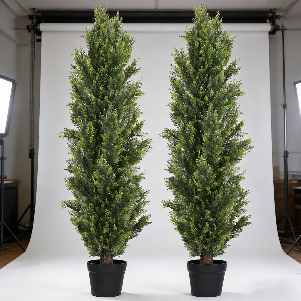 Artificial Pine Tree Set of 2 – Faux Greenery Shaped Christmas Trees for Indoor & Outdoor, Courtyard, Front Door & Holiday Decor