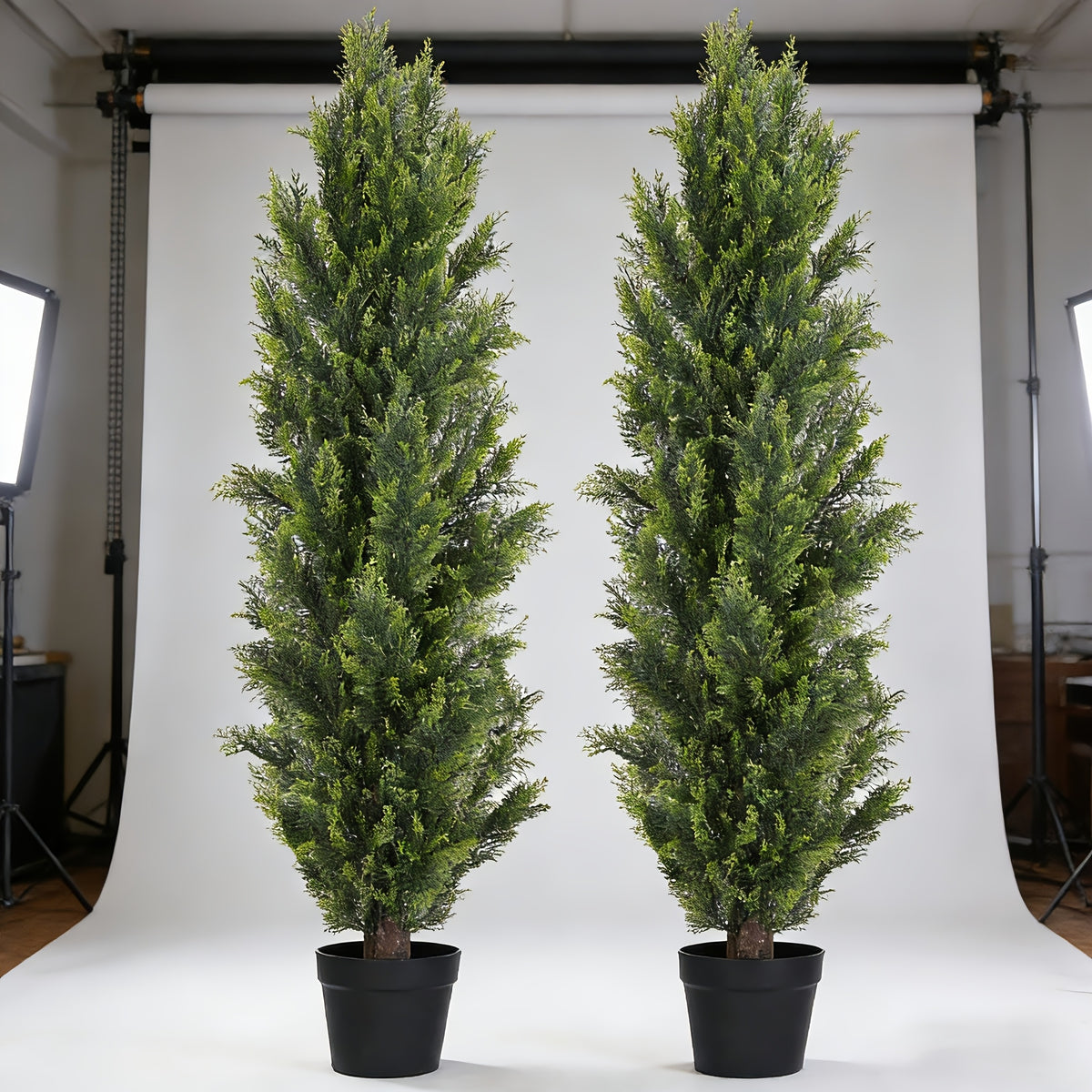 Artificial Pine Tree Set of 2 – Faux Greenery Shaped Christmas Trees for Indoor & Outdoor, Courtyard, Front Door & Holiday Decor