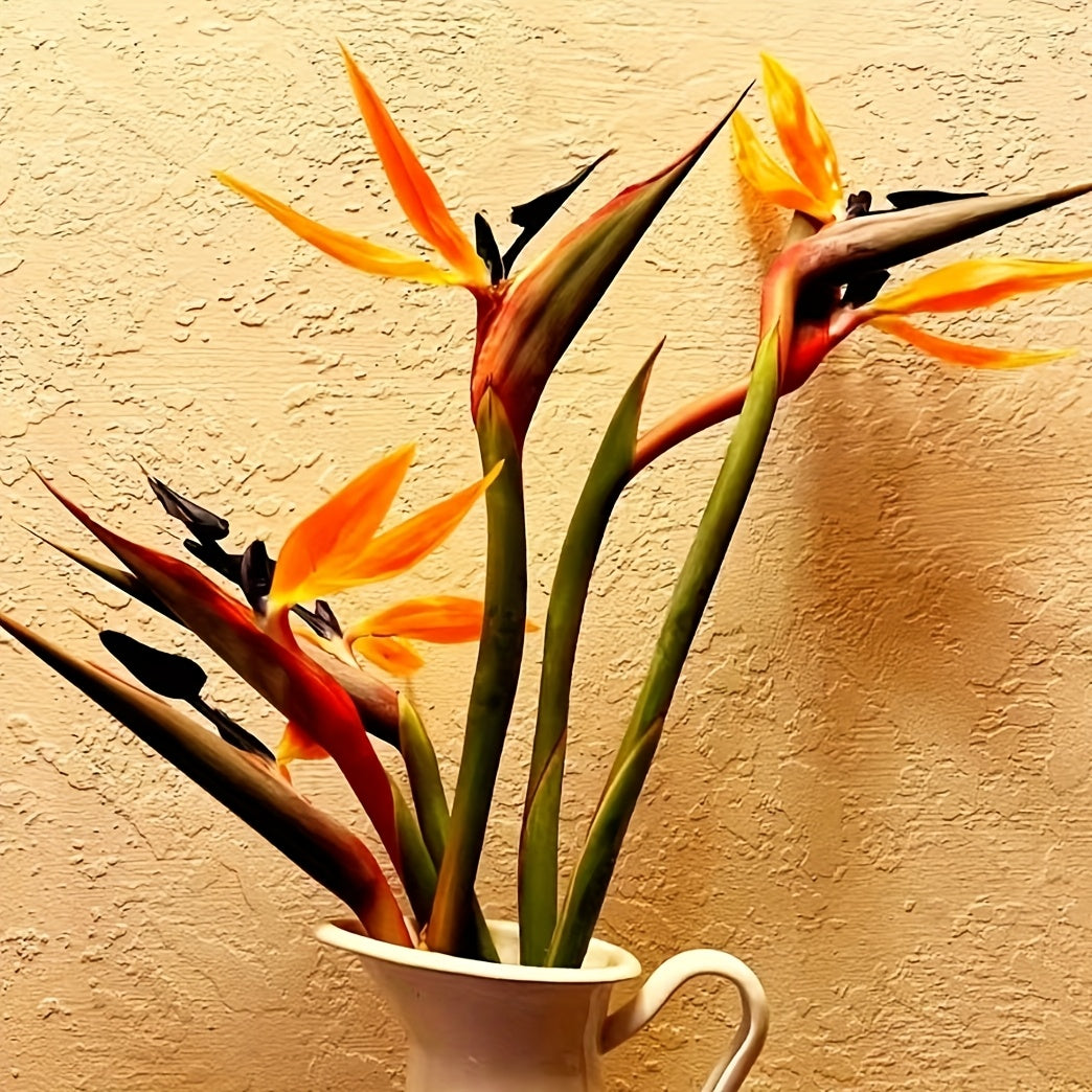 Artificial Bird of Paradise Flowers – 5-Stem Faux Strelitzia Bouquet with Orange & Purple Petals, Lifelike Plastic Stems for Home, Office & Wedding Table Centerpieces