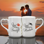 Ceramic Couple Mug Set of 2 – Kissing Design Insulated Love Mugs 360ml 12oz for Coffee Tea, Anniversary Wedding Valentine's Day Gift