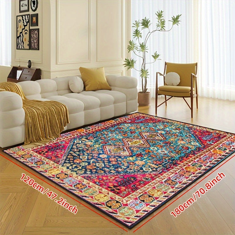 Bohemian Vintage Floral Area Rug – Ethnic Boho Floral Pattern Large Decor Mat for Living Room, Bedroom, Coffee Table & Tea Room, Exotic Vintage Home Decor, 6 Sizes