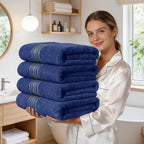 Luxury Bamboo Cotton Bath Towel Set 4 Pack – 620GSM Super Soft Quick-Dry Absorbent Towels for Bathroom, Spa, Gym & Travel – Purple, Pink, Navy, Gray, Blue