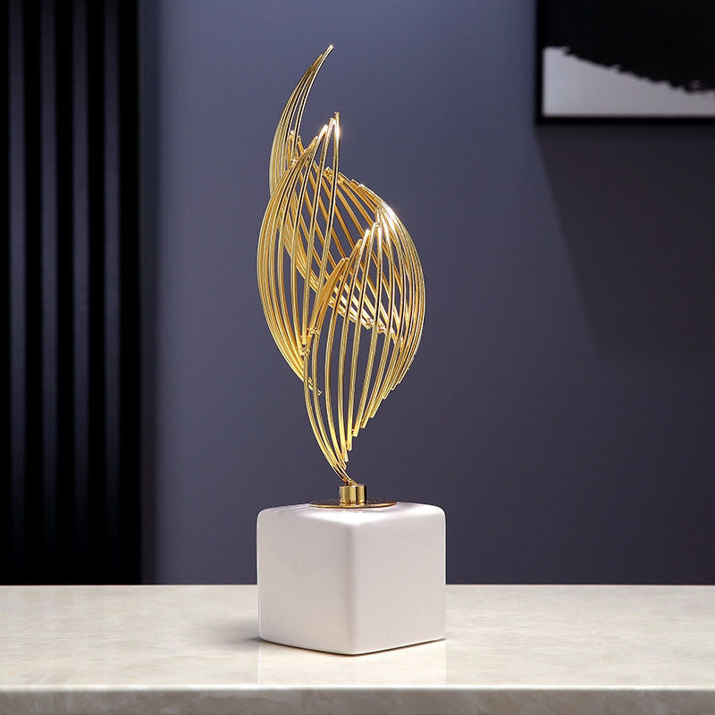White Gold Ceramic Abstract Art Statue Set of 2 – Handcrafted Resin Sculpture Decor for Living Room, TV Cabinet & Wine Cabinet – Light Luxury Modern Home Decorations Centerpiece