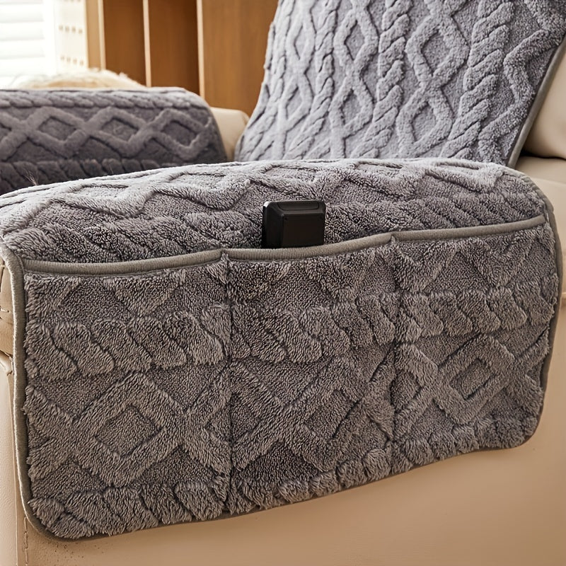 Thickened Shu Velvet Fleece Non-Slip Recliner Cover Plush Sofa Chair Cover – Warm Cozy Furniture Protector for Living Room Office Home, All-Season Recliner Slipcover