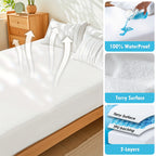 Waterproof Mattress Protector Ultra Soft Noiseless PU Liner – 18" Deep Pocket Fitted Mattress Cover for Twin Full Queen King, Machine Washable White Bed Protector