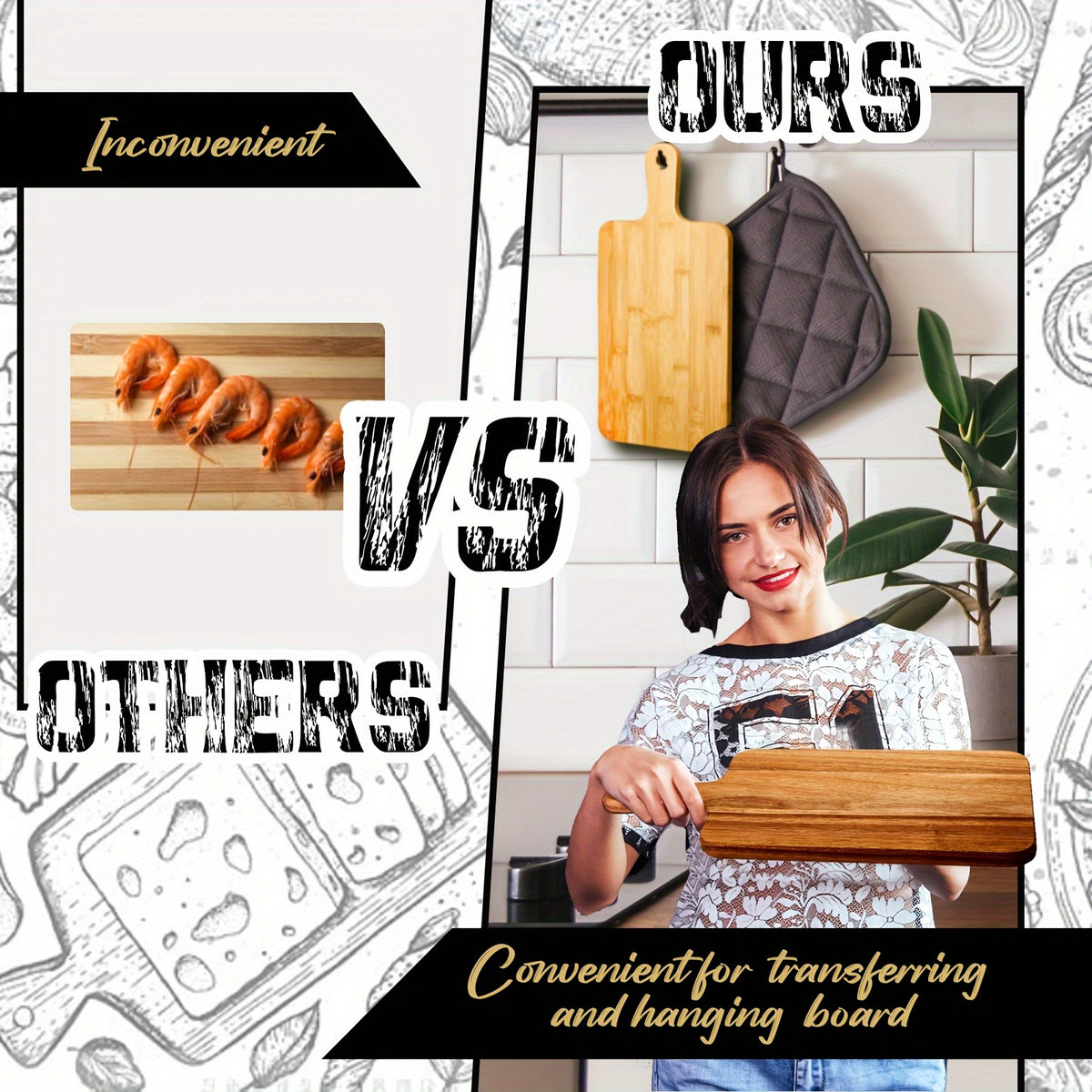 5 or 10-Pack Wood Cutting Boards with Handle – 15.7" x 7.8" Bamboo or Acacia Chopping Boards for Vegetables, Meat & Cheese – Durable Kitchen Food Prep Boards for Home Chefs