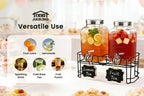 2-Pack Glass Beverage Dispenser with Fruit Infuser, Ice Cylinder & Stainless Steel Spigot – 1 Gallon Lemonade Drink Dispenser for Parties, BBQ, Weddings & Picnics