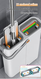 Flat Mop and Bucket Set 360 Degree Rotating Hands-Free Wringing Dual Compartment Clean Dirty Separation Ultra-Fine Fiber Floor Mop for Kitchen Bathroom Hardwood Tile