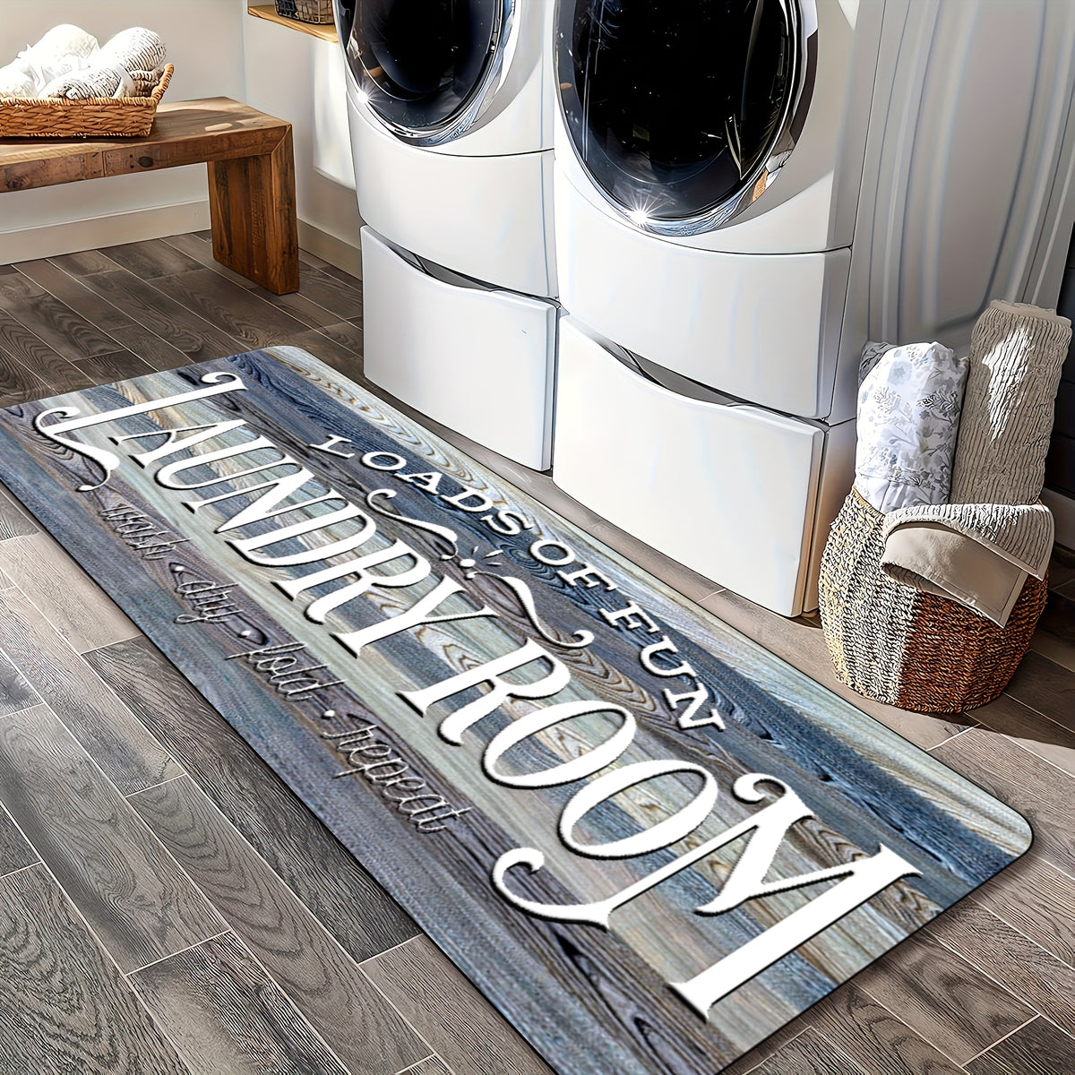 Laundry Room Runner Rug Non-Slip Washable Farmhouse Retro Floor Mat for Kitchen Bathroom Hallway Multiple Sizes and Colors Blue Brown Red Home Decor Accent Rug