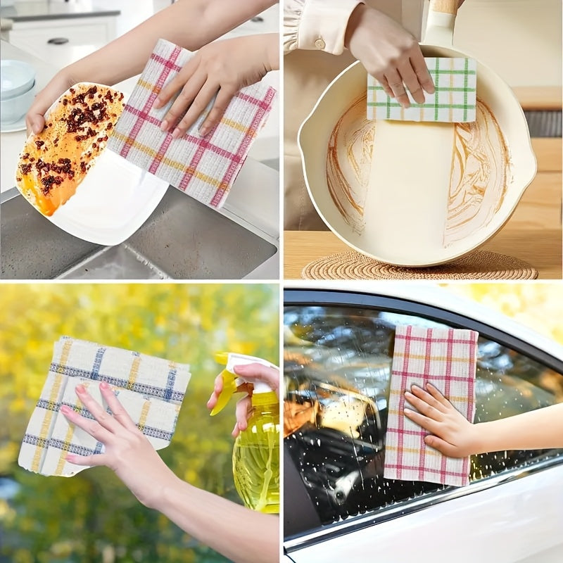 12-Pack Kitchen Dishcloths Double-Sided Reusable Cleaning Cloths – Highly Absorbent Cotton Dish Towels for Kitchen Surfaces & Wine Glass Cleaning, Non-Lint Multicolor Set