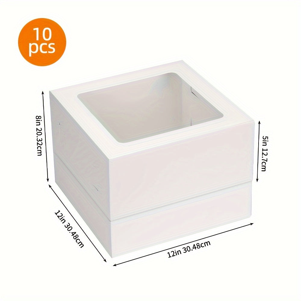 White Square Bakery Cake Boxes with Window - 8x8 & 12x12 Inch Tall Freezer-Safe Cardboard, Sets of 10/15/20, for Cakes Cupcakes Pastry Birthday Party Wedding | Nuvia Haven